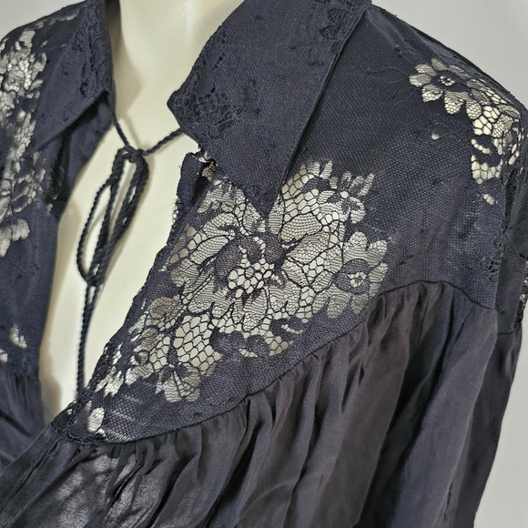 House Of Harlow 1960 Lace Front Tie Long Balloon Sleeve Open Cropped Blouse - Picture 2 of 8